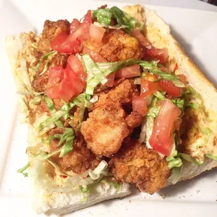 Crispy Shrimp Po Boy Sandwich with spicy chipotle remoulade