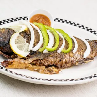 Whole charcoal grilled fish