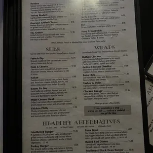 Sandwiches, subs, wraps, healthy options