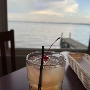 a drink on the table