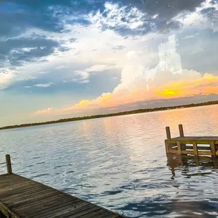 Dining room view. Sunset.