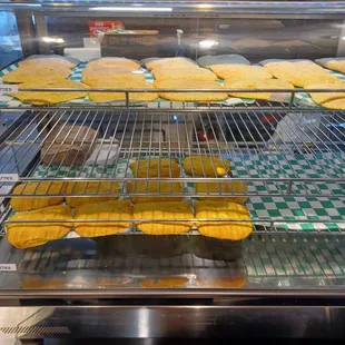 Chicken and beef pattie,  about $4.00 each with tax.