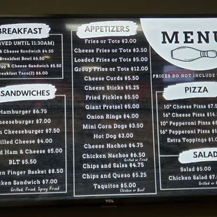 Menu of food choices.