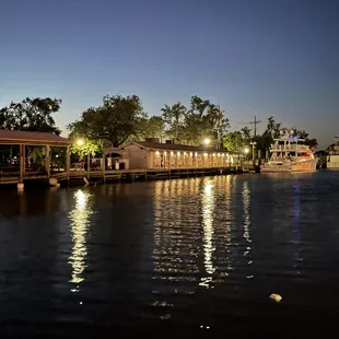 a boat docked at a dock
