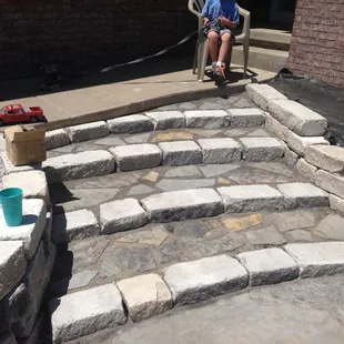 Stone steps leading into the seating area in Lincoln, NE.