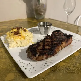 New York strip with mashed potatoes
