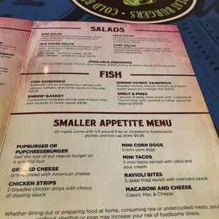 Menu as of October 2019