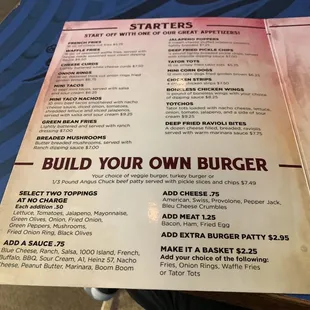 Menu as of October 2019