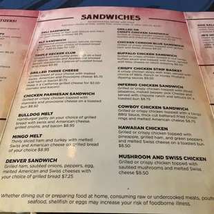 Menu as of October 2019