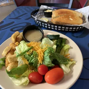 Side salad and Mingo Melt Sandwich