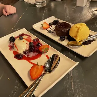 Panna cotta and chocolate lava cake