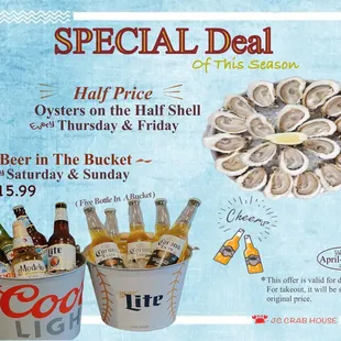 special deal for oysters on the half shell