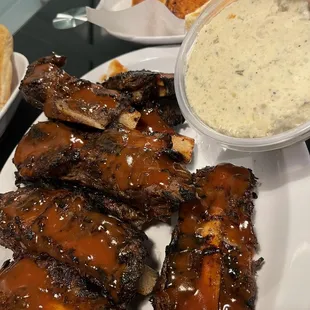 Beef Ribs a la Carte and Potato Salad and garlic bread
