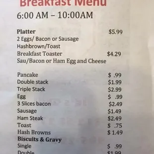 breakfast menu