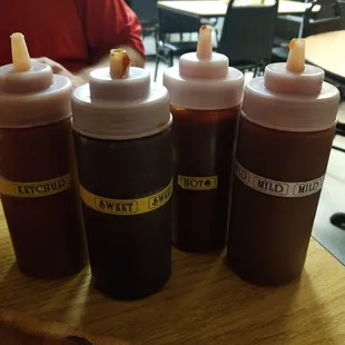 Sauces...ketchup, sweet, hot or mild.  I think mild has the best flavor