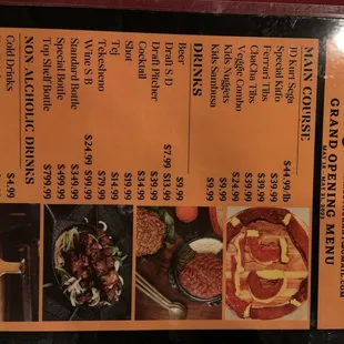 Grand opening menu for the week