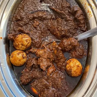 a close up of a pot of stew