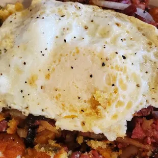 Corned beef hash. I apologize as I got excited and ate half of it before taking a pic.