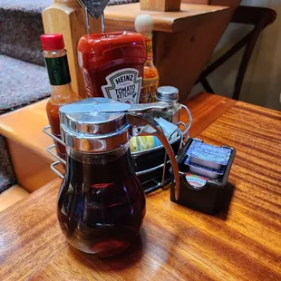 ketchup and condiments on a table