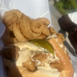 Catfish PoBoy and Onion Ring