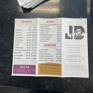 a menu for a restaurant