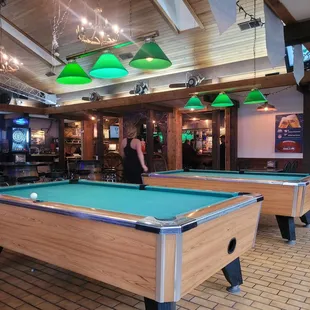 a pool table in a bar