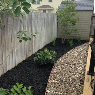 Small backyard with large deck and landscape- No Grass!