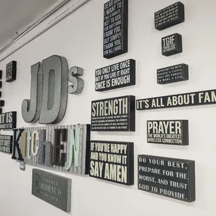 a wall full of signs