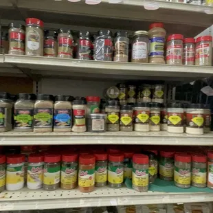 shelves of spices and condiments