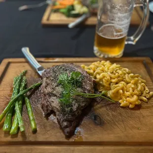 Asparagus, Ribeye steak, Chipotle mac n cheese