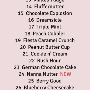 Flavor of the Day List