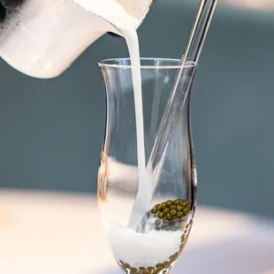 CAVIAR BUBBLE TEA: Kombu Scented Almond Milk