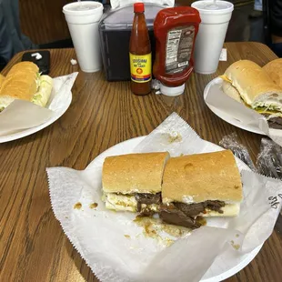 Roast beef, shrimp, and cheeseburger poboys