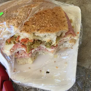 Half eaten muffuletta, was fantastic.  Very chalmatian agrees dominates central grocery.  And I never even had it heated up!!!