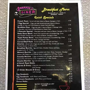 Breakfast menu