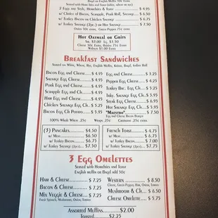 Breakfast menu