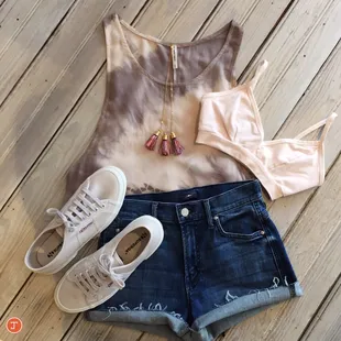Pastel Hues: Charlie &amp; Adele tank * Grocery Apparel bralette * Mother Denim Cut off&apos;s * Superga Tennies *