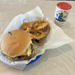 cheese burger &amp; onions rings