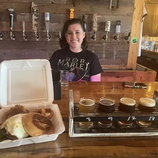 Food from next door and great beer served by Mae. Love this place.