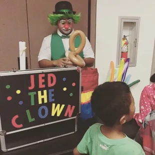 Jed the clown in action at okinawan center