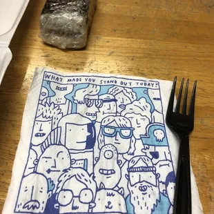 Love these sayings on the napkins. Oh! And a spam musubi in the back. Musubi good, but lil too much rice.
