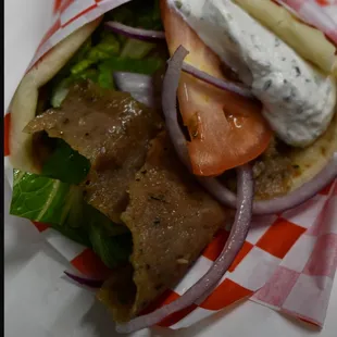 a pita filled with meat and vegetables