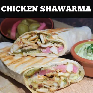 chicken shawarma with pickles and guacamole