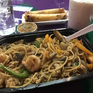 Thai Chicken and Shrimp Shaghetti with Steak and Cheese Rolls and Coconut Bubble Tea ...sooo good !!!