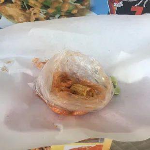 1 pound Cajun and lemon pepper shrimp, like Viet/Cajun shrimp craze ($12). Corn on the cob, potato and sausage slightly extra ($1).