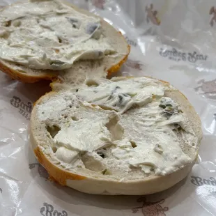 Cheddar Jalepeno bagel w/ roasted jalepeno cream cheese.