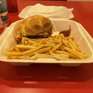 Charbroiled chicken sandwich with fries
