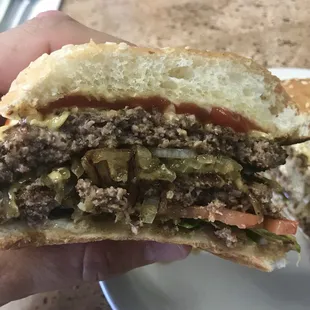 Double cheese burger.  Note the OUTSTANDING ratio of beef to bun.