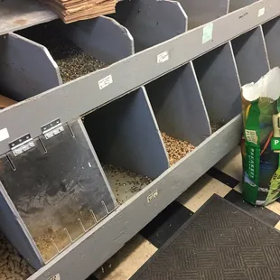 Plenty of different kind of feed for birds and poultry. Even rabbits.