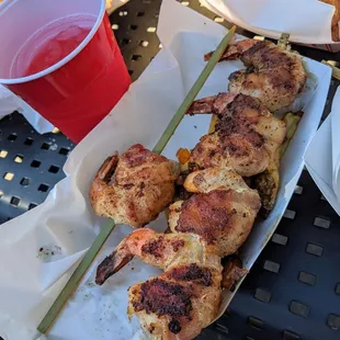 Bacon wrapped shrimp on a stick